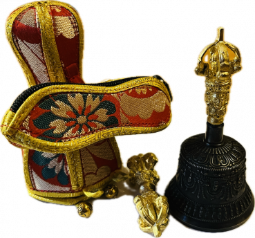 Glocke und Vajra klein vergoldet mit Hülle