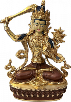 Manjursri Statue 8 Inch half-gold plated