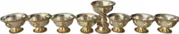 Opferschalen + Butterlampe mit Fuß vergoldet/versilbert
