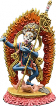 Simhamukha Statue aus Kupfer fein bemalt 10 cm