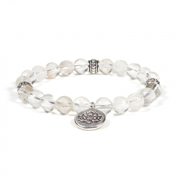 Mala / bracelet rock crystal elastic with lotus