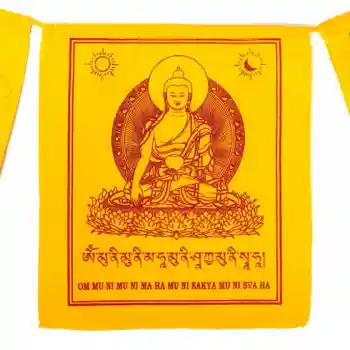 Tibetan prayer flags Shakyamuni Buddha