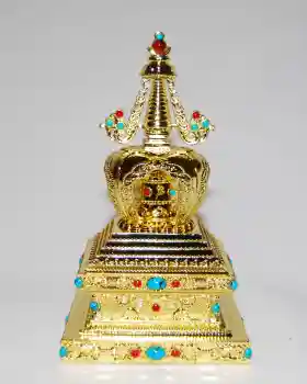 Stupa mit Gebetsmühle und Batterie-Antrieb vergoldet