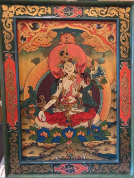 Weiße Tara Holztafel handgemalt aus Nepal