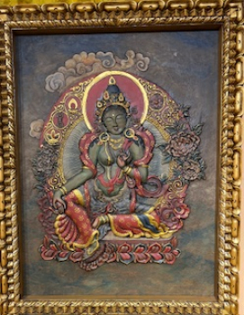 Grüne Tara 3D Kunst in Holzrahmen