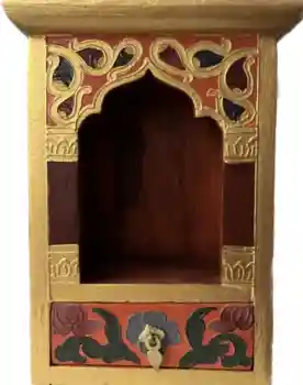 Tibetan hand painted wooden shrine small golden
