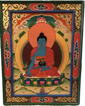 Medicine Buddha Wooden Panel Hand Painted Nepal No.2