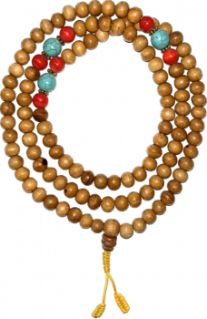 Sandelwood Mala with Blue and red Stone 108 Beads 8mm