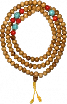 Sandelwood Mala with Blue and red Stone 108 Beads 8mm