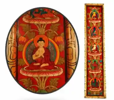 5 Dhyani Buddhas handbemalte Holztafel