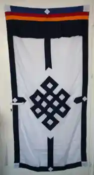 Traditional Tibetan door curtain with endless knot (white-blue)
