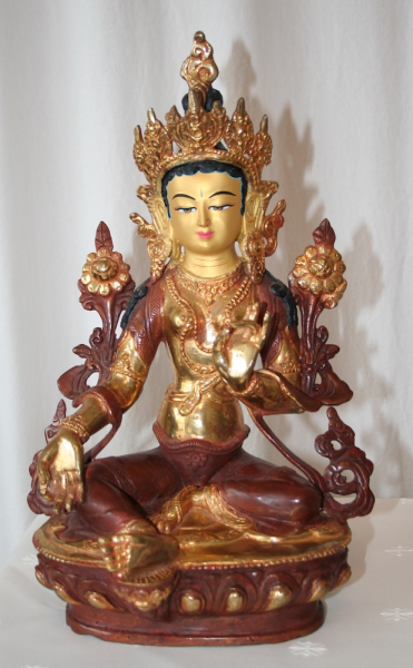 Grüne Tara Statue 32 cm teilvergoldet