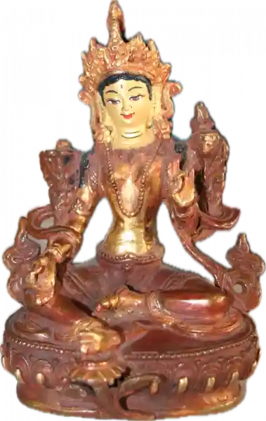 Grüne Tara Statue 15 cm teilvergoldet