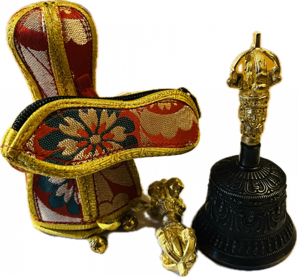Glocke und Vajra klein vergoldet mit Hülle