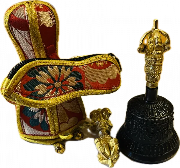 Glocke und Vajra klein vergoldet mit Hülle