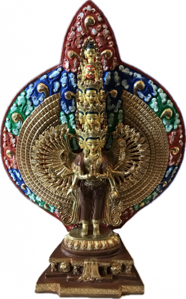 Avalokiteshvara (Chenresig) 1000 armig Statue 35 cm teilvergoldet