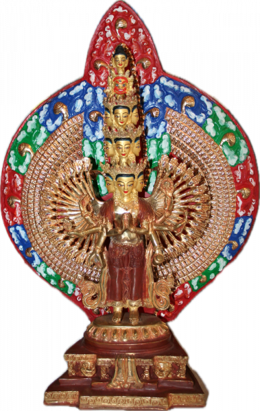 Avalokiteshvara (Chenresig) 1000 armig Statue 38 cm teilvergoldet