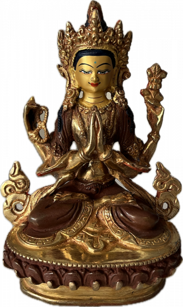 Avalokiteshvara (Chenresig) Statue 15 cm teilvergoldet