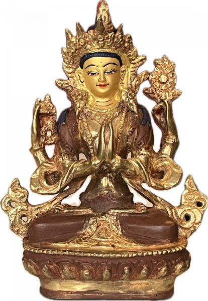 Avalokiteshvara (Chenresig) Statue 15 cm teilvergoldet