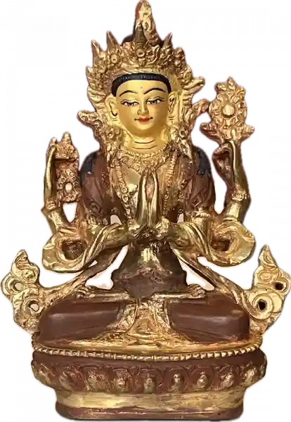 Avalokiteshvara (Chenresig) Statue 15 cm teilvergoldet