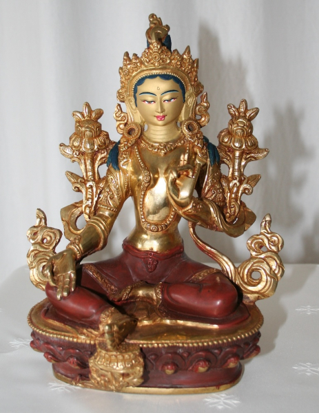 Grüne Tara Statue 21 cm teilvergoldet