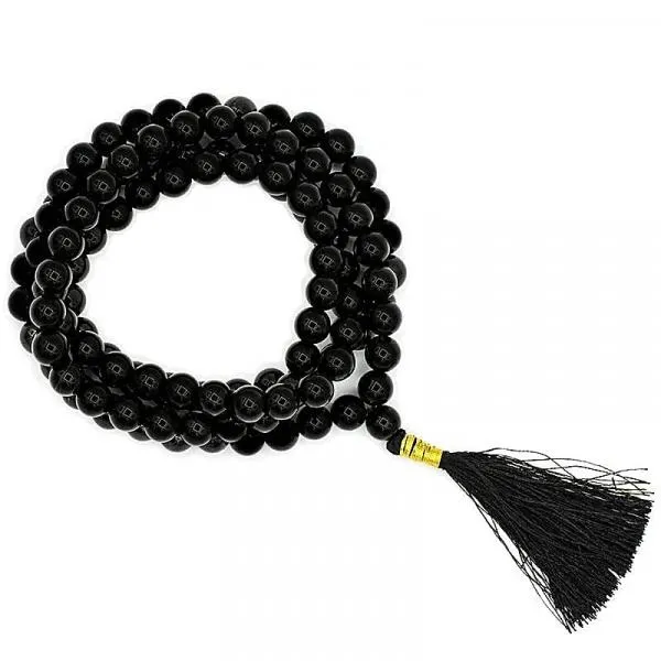 Mala Black Tourmaline AA quality 108 beads + brocate bag