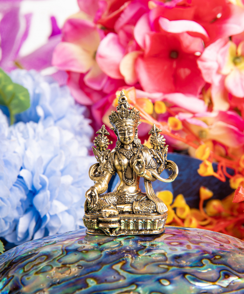 Grüne Tara hochwertiges Kunstobjekt, Messing mit Geschenkbox