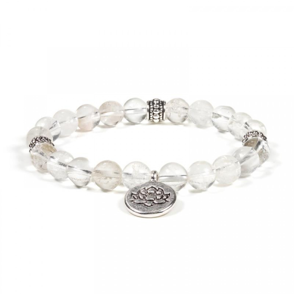 Mala / bracelet rock crystal elastic with lotus