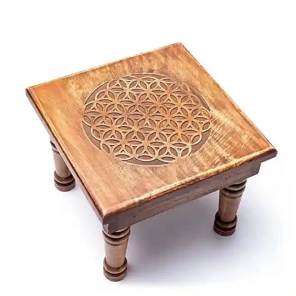 Wooden side table flower of life