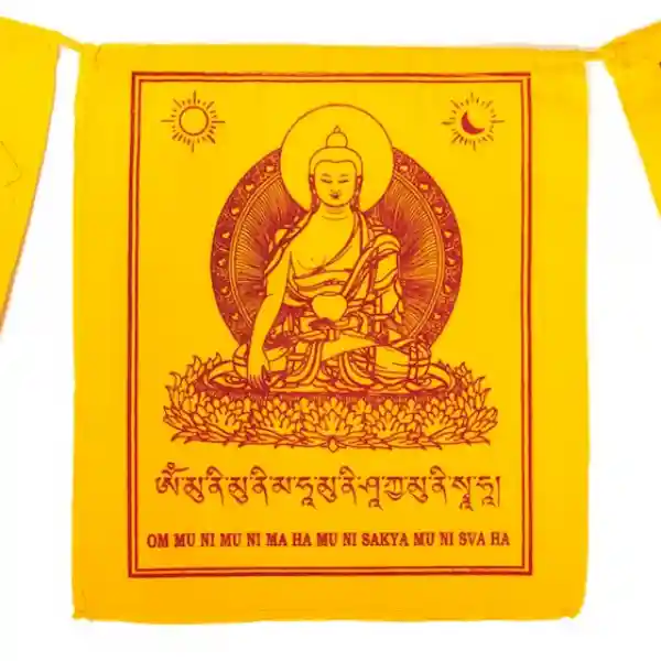 Tibetan prayer flags Shakyamuni Buddha