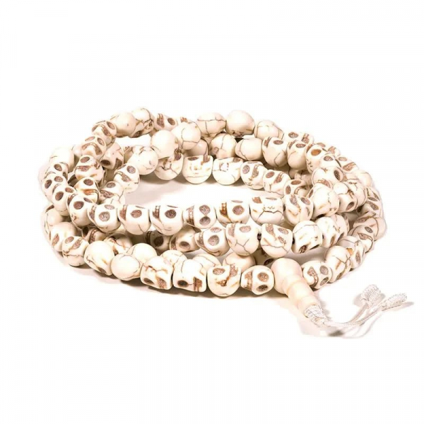 Knochenmala 108 schädelförmige Perlen & Guru Perle 6mm