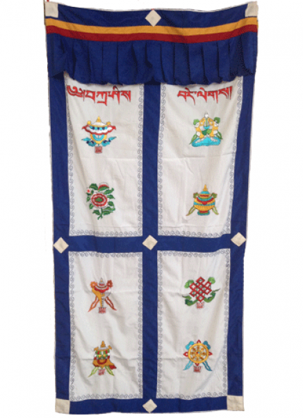 Türvorhang mit 8 Glückssymbolen (weiß-blau) 1A Qualität