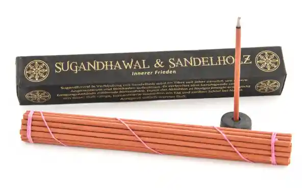 Tibetan Line - Sugandhawal & Sandalwood Cont. approx. 27 incense sticks + 1 wooden holder