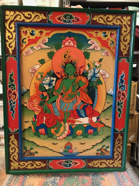 Grüne Tara Holztafel handgemalt aus Nepal 2