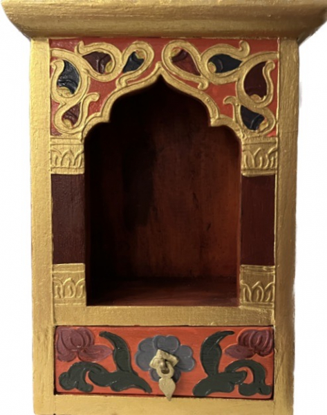 Tibetan hand painted wooden shrine small golden