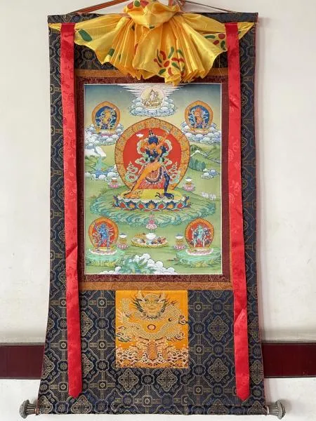 Chakrasambhava thanka with brocade