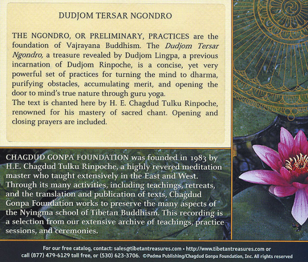 Chagdud Tulku : Dudjom Tersar Ngondro CD