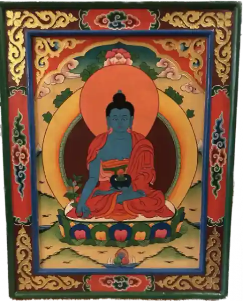 Medicine Buddha Wooden Panel Hand Painted Nepal No.2