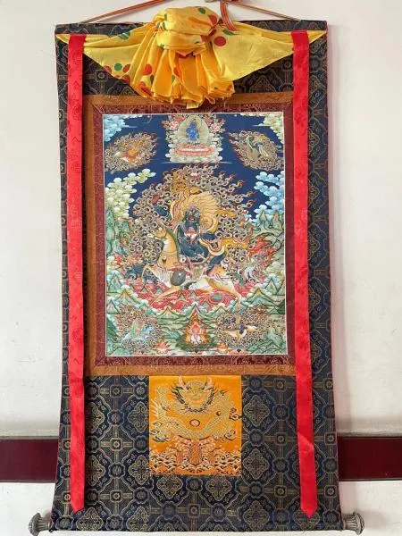 Palden Lhamo thanka with brocade