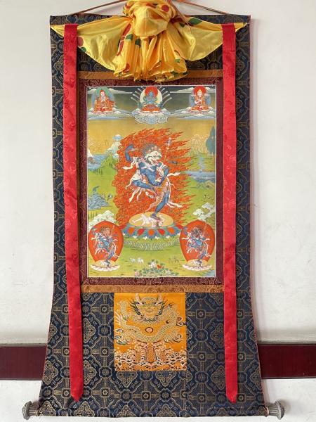 Sinmhamukha thanka with brocade