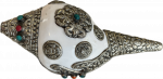 Ritual shell with white metal Puja big