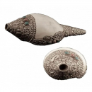 Ritual shell with white metal Puja